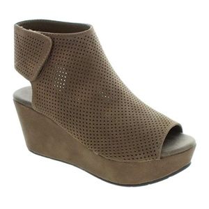 Perforated Ankle Wedge Bootie Sandals Taupe Brown